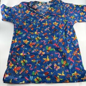 Angelica Bug Print Scrub Top Blue